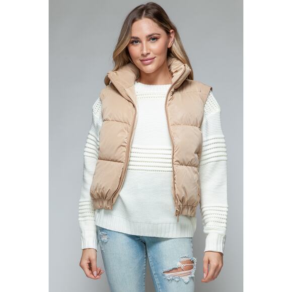 SNOBBISH Iced Coffee Tan Fine Fur Lining Quilted Puffer Vest Full Zip Misses NEW - Picture 7 of 9